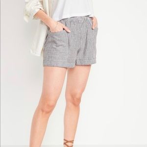 High-Waisted Railroad-Stripe Linen-Blend Shorts for Women -- 3.5-inch inseam